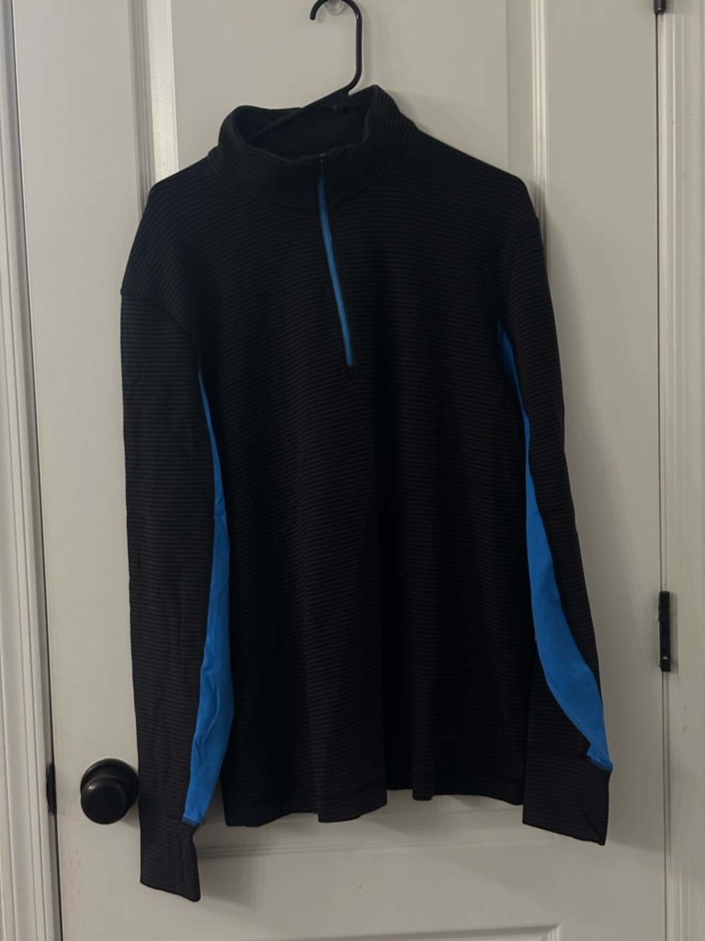 lululemon athletica Black 1/4 Zip Sweater with Blue Panels - Picture 3 of 8